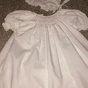 Smocked newborn dress with bonnet